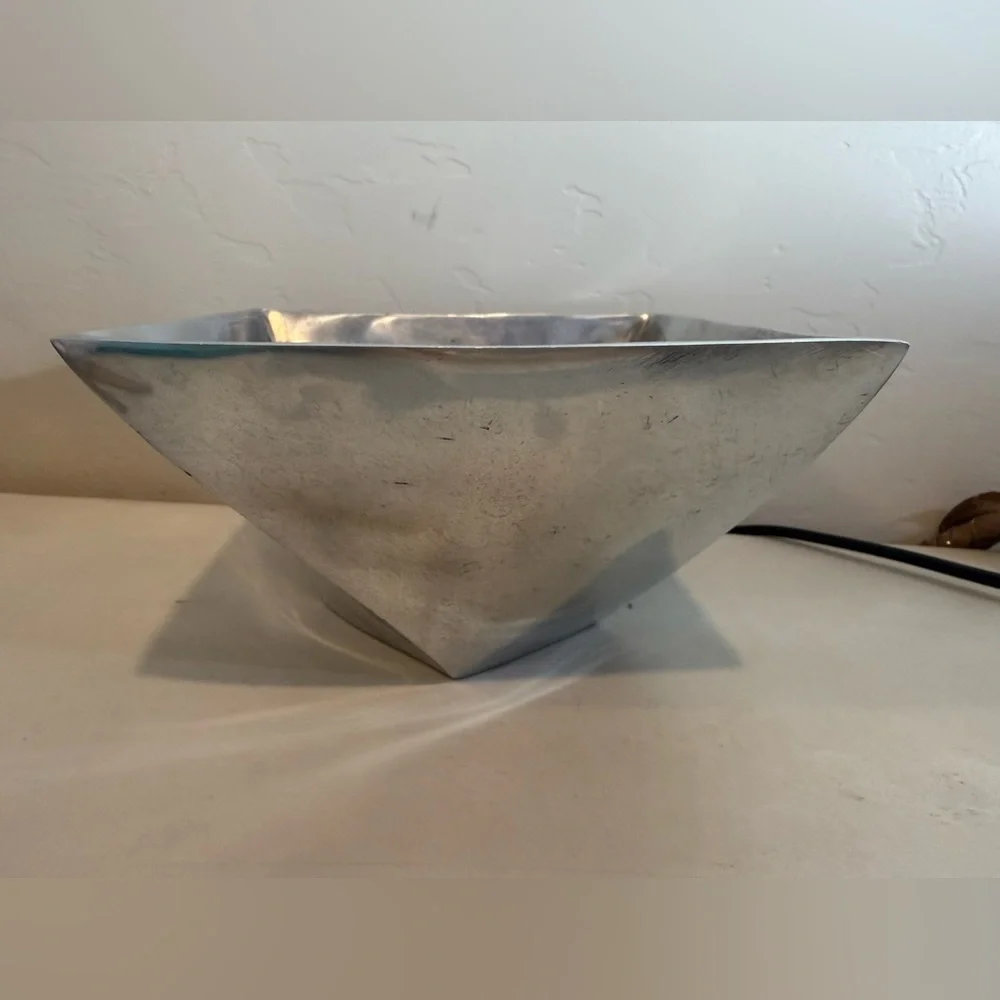 Vintage Large Square Pewter Metal Bowl Fruit‎ Basket Diamond Twist Art Decor
